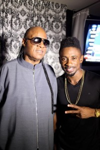 Christopher Martin & Stevie Wonder backstage after Martin's performance in Los Angeles